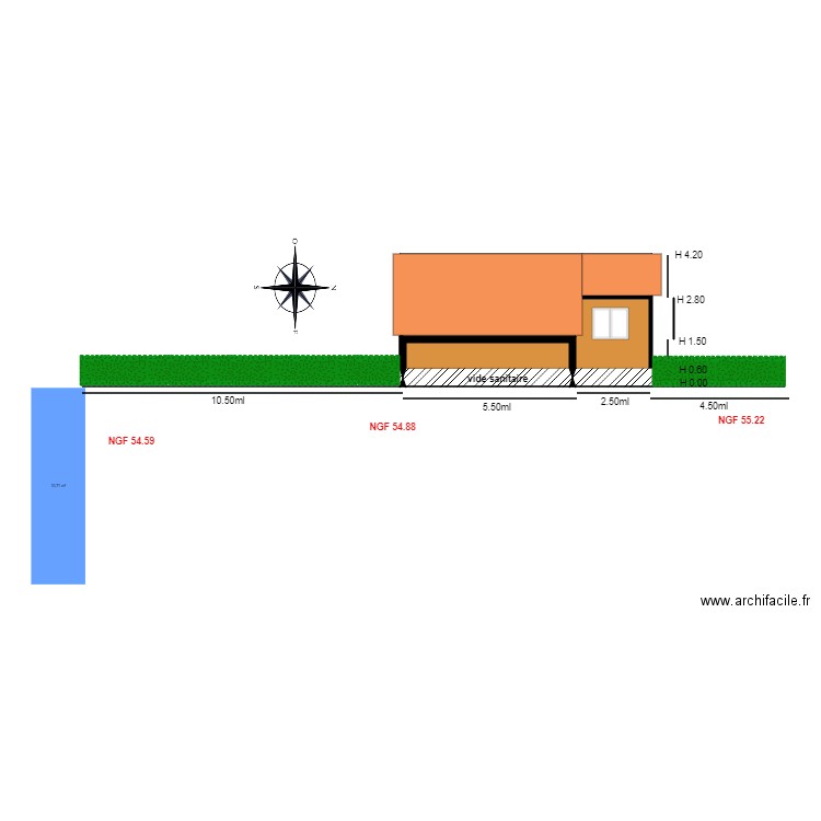 Pan en coupe                                                          chalet 107. Plan de 3 pièces et 14 m2