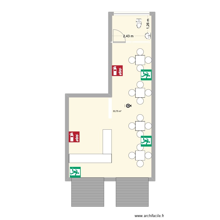 cafe. Plan de 1 pièce et 54 m2