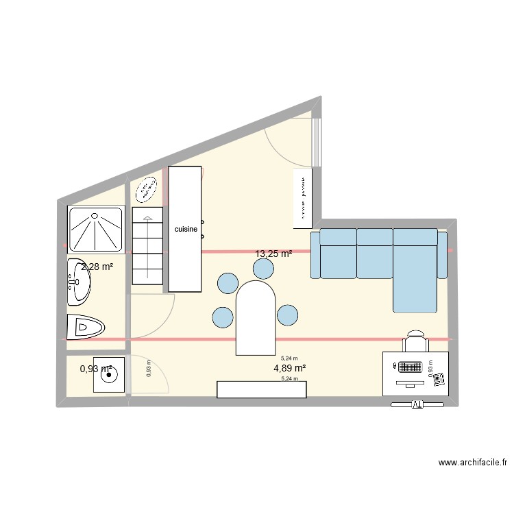 studio v4. Plan de 4 pièces et 21 m2