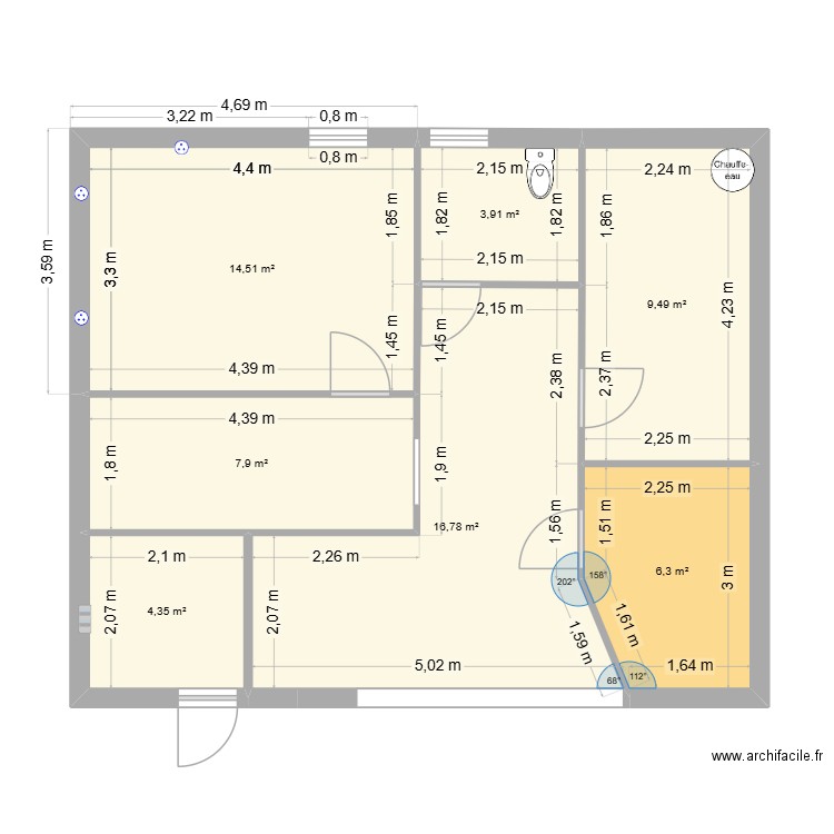restaurant meublé 02. Plan de 7 pièces et 63 m2