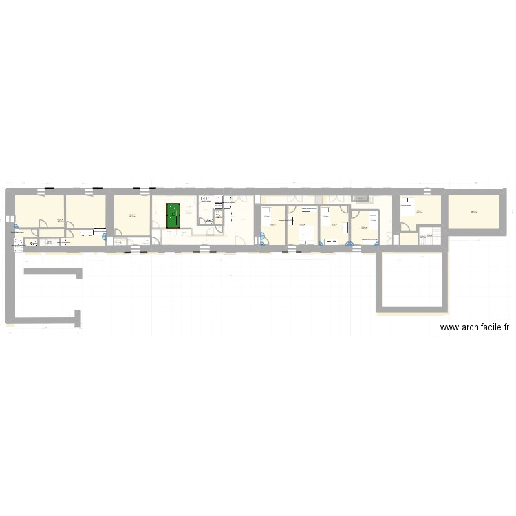 25_11_29 Nouveau plan RdC, 1er étage avec toitures mais sans les 5 fenêtres. Plan de 32 pièces et 647 m2