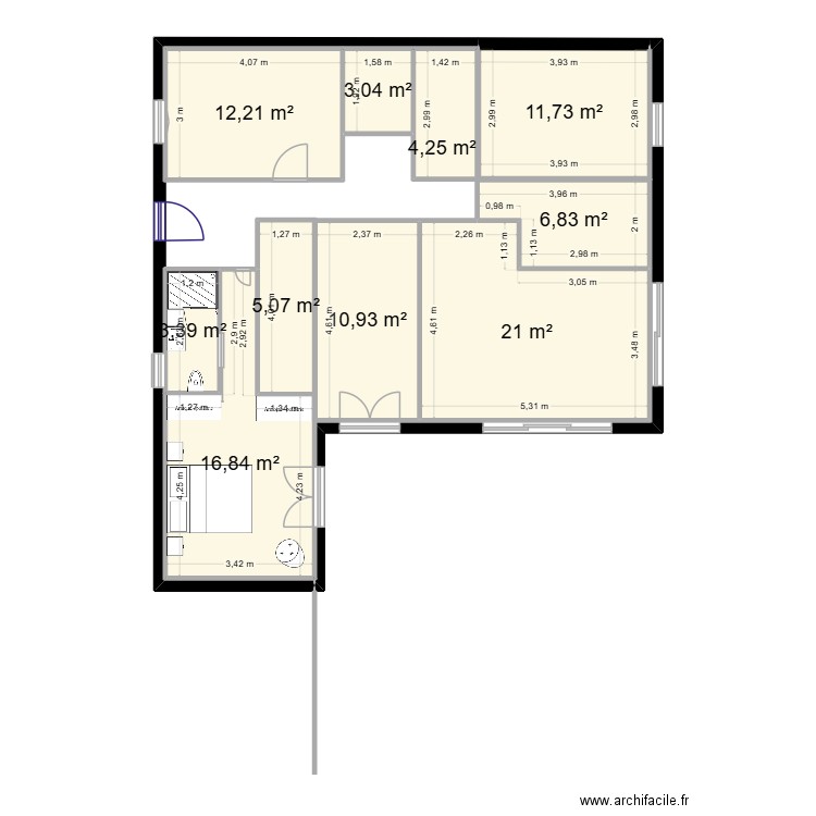 Maison Muriel. Plan de 10 pièces et 95 m2