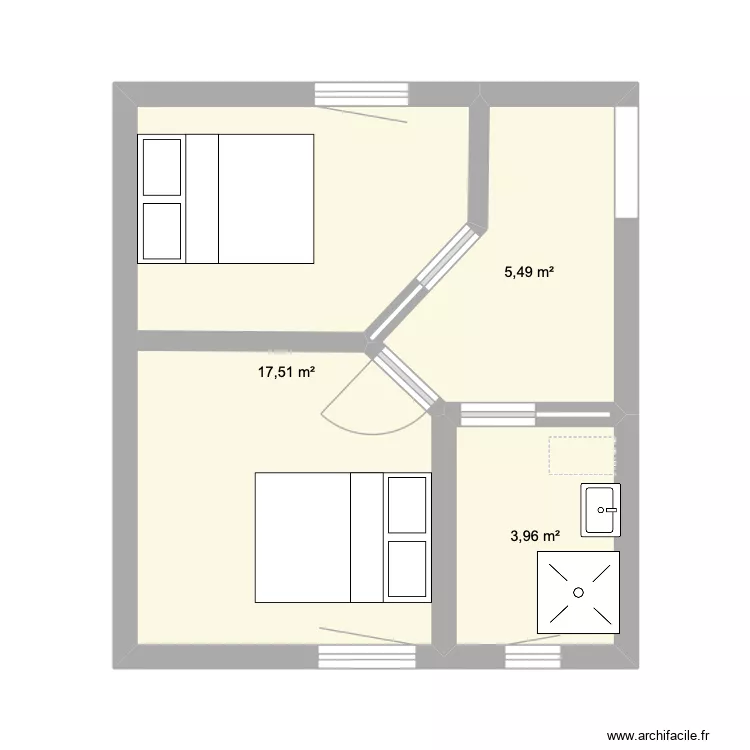 Chambres SDB 3 en 1. Plan de 3  et 27 m²
