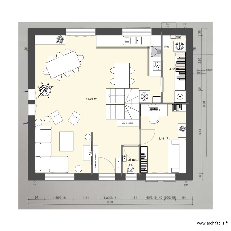 184 v1. Plan de 13 pièces et 123 m2