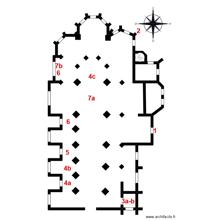 Eglise Saint Samson. Plan de 3 pièces et 22 m2
