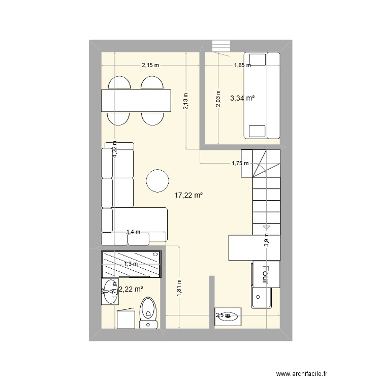 appart Palavas. Plan de 3 pièces et 23 m2