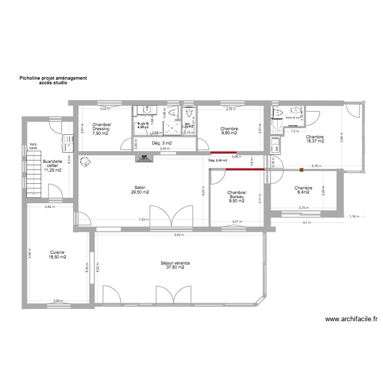 Picholine am&eacute;nagement acc&egrave;s studio. Plan de 0 pièce et 0 m2