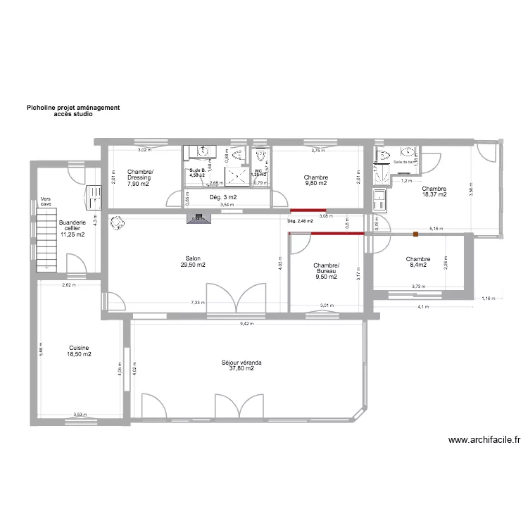 Picholine am&eacute;nagement acc&egrave;s studio. Plan de 