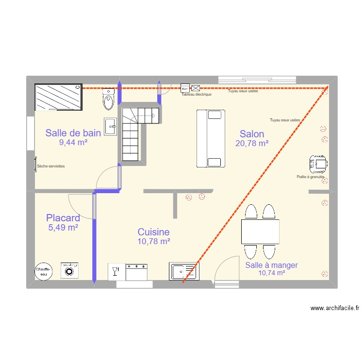 Tony sous-sol bis. Plan de 3 pièces et 63 m2