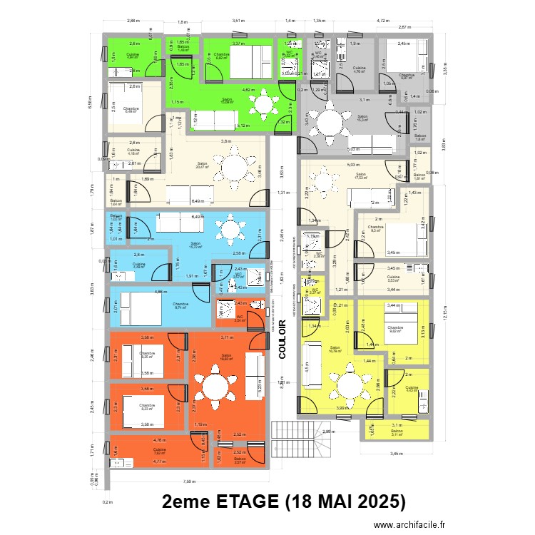 2EME ETAGE 18 mai 2025. Plan de 35 pièces et 252 m2