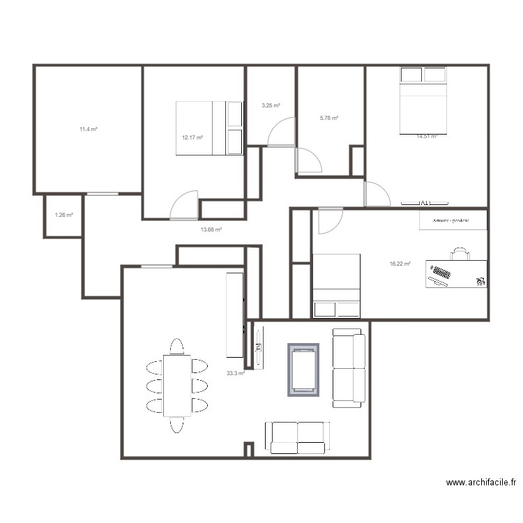 appartement parents. Plan de 18 pièces et 117 m2