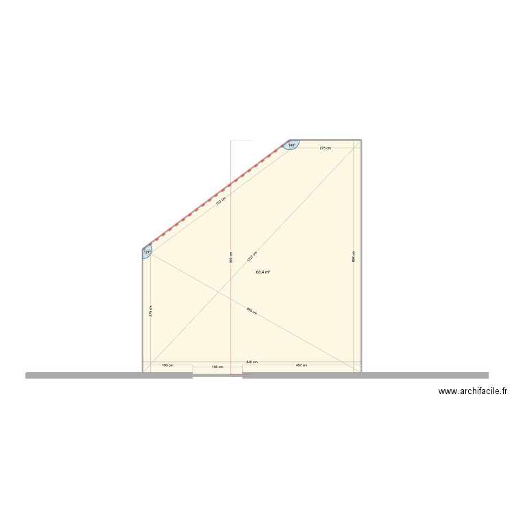 terrasse  V2. Plan de 1 pièce et 63 m2