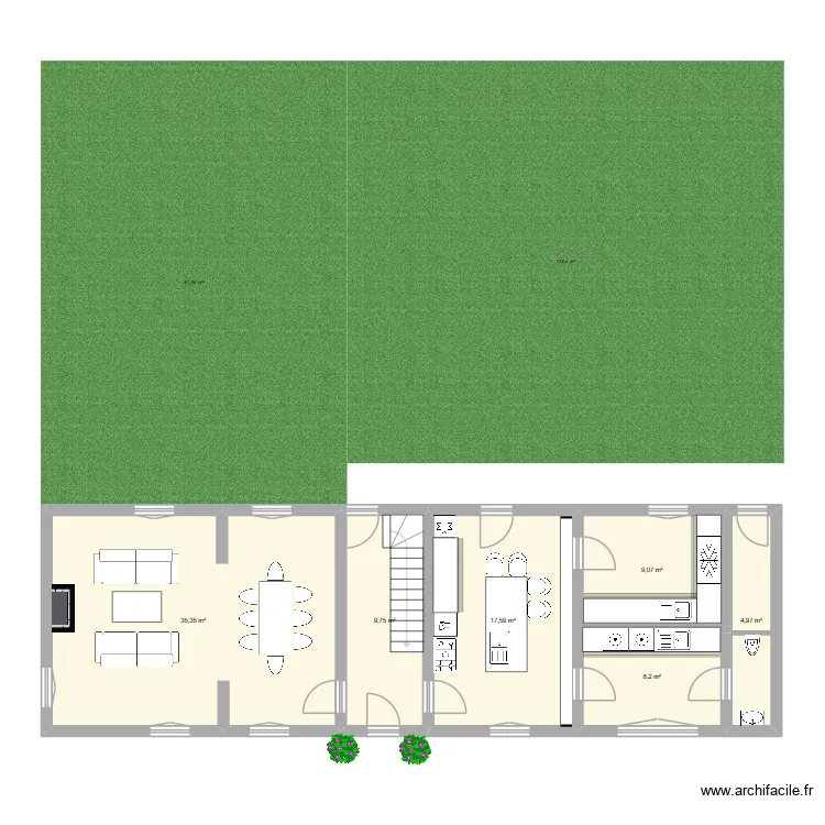 Maison rdc V2. Plan de 6  et 85 m²