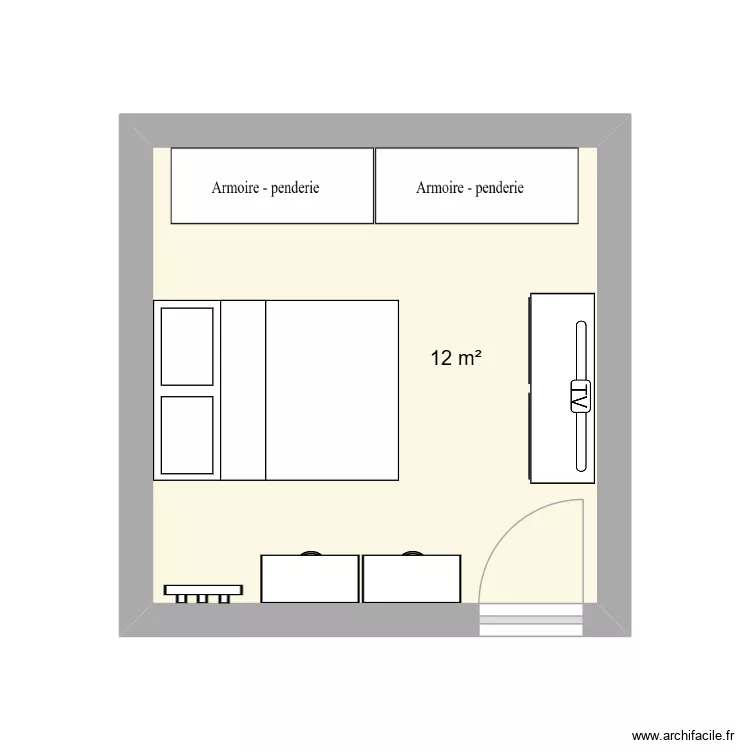 CHAMBRE ELLIA. Plan de 1 pièce et 12 m²