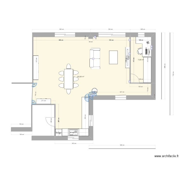 extension 2455. Plan de 2 pièces et 68 m2