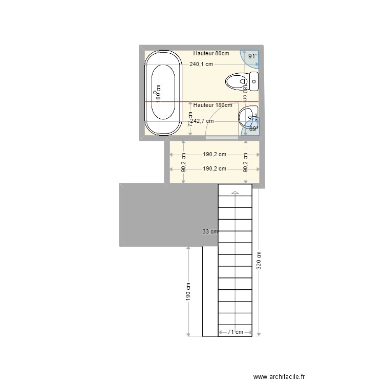 BERBACH. Plan de 3 pièces et 8 m2