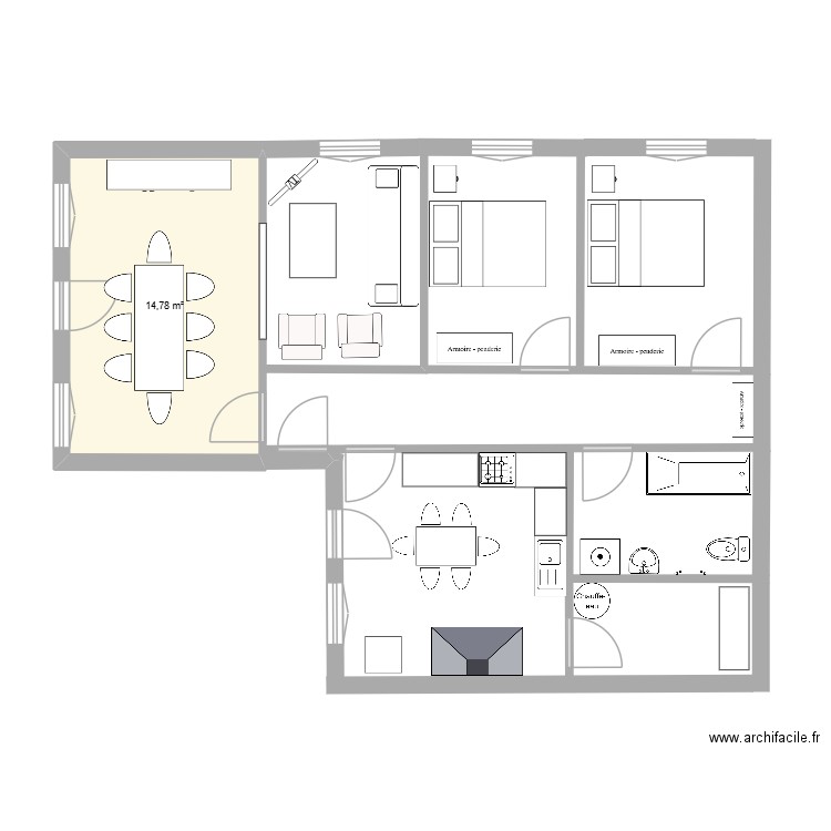 salle salon portugal. Plan de 1 pièce et 15 m2