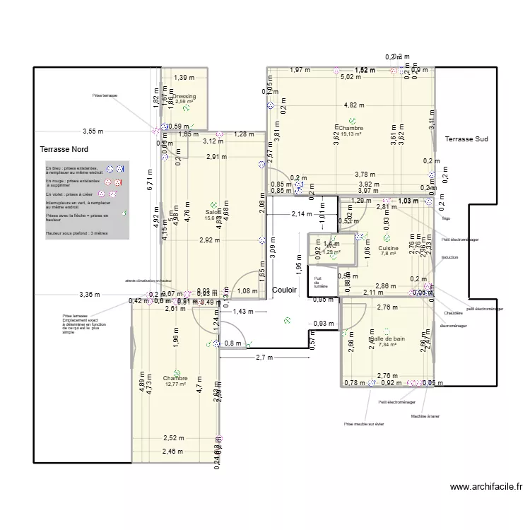 Appart Bellecour plan &eacute;lectricit&eacute; pour artisans 2. Plan de 7  et 67 m²