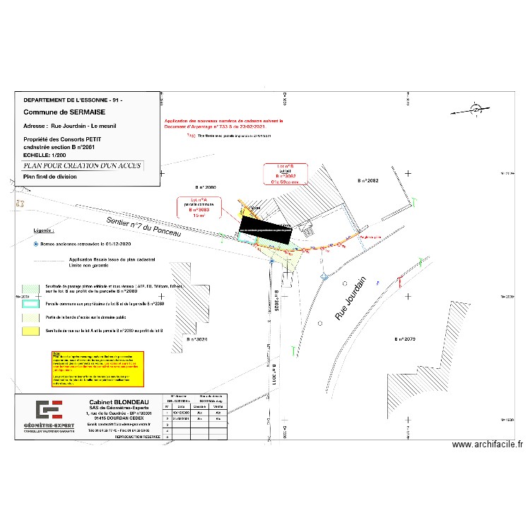 Servitude d'axe perpendiculaire au portail. Plan de 0 pièce et 0 m2