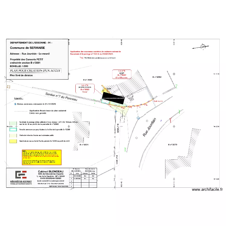 Servitude d'axe perpendiculaire au portail. Plan de Servitude d'axe perpendiculaire au portail. Plan de