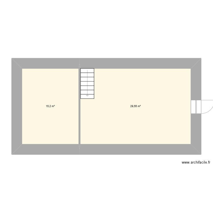 haut guer. Plan de 2 pièces et 45 m2