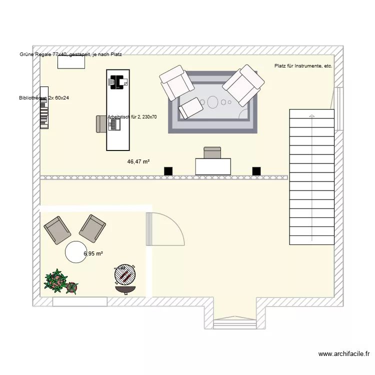 Wohnung Dana - Galerie mit Homeoffice und Musik S&auml;mi. Plan de 2 Pièces et 53 m²