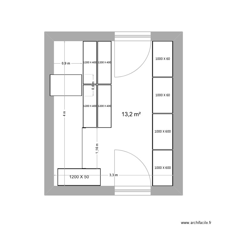 Local 2. Plan de 1 pièce et 13 m2