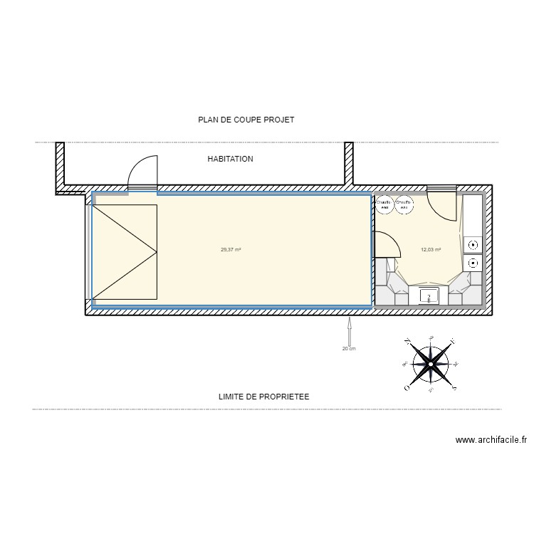 Plan garage / Implantation meubles . Plan de 2 pièces et 41 m2