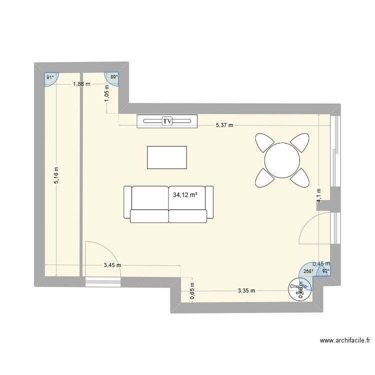 GUIGUI. Plan de 1 pièce et 34 m2