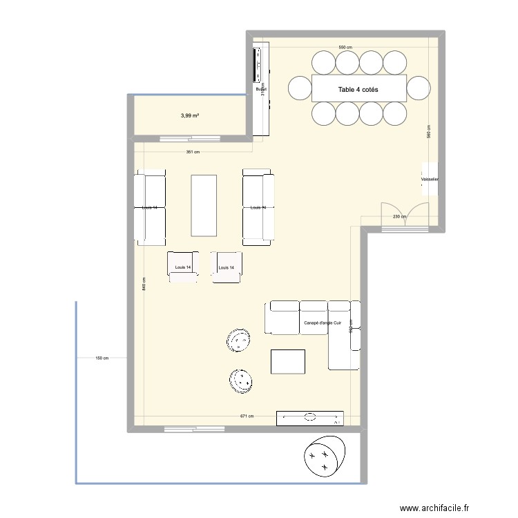 Salon Makhfouz. Plan de 2 pièces et 83 m2