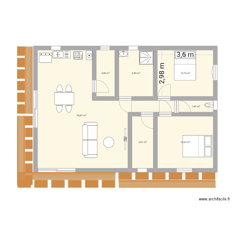 jade. Plan de 7 pièces et 78 m2
