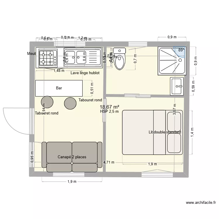 chalets1. Plan de 1 Pièce et 19 m²