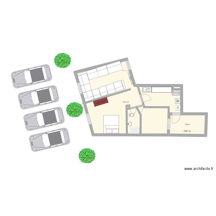 PLAN D'UNE APPARTEMENT EN RDC. Plan de 2 pièces et 60 m2