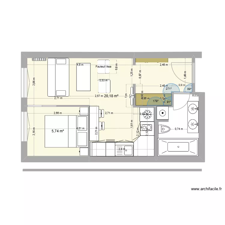 Gracieuse 11-04. Plan de 2  et 26 m²