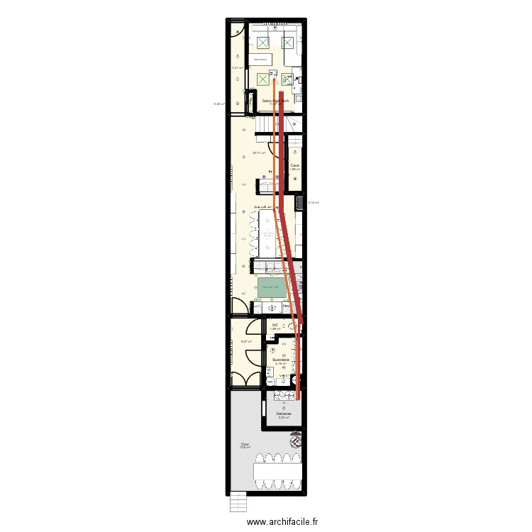 Maison toit plat réseaux. Plan de 28 pièces et 167 m2