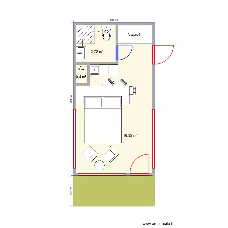 6x3,5 3вар. Plan de 4  et 24 m²