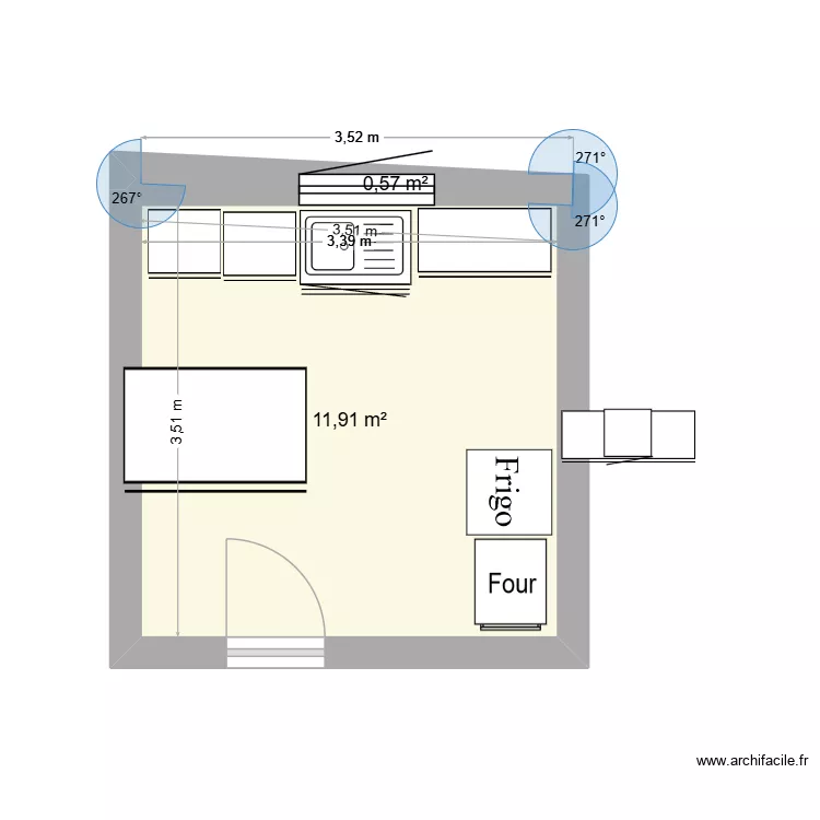 CUISINE. Plan de 2 pièces et 12 m²