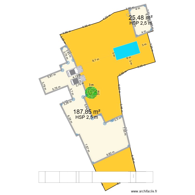 ma piscine. Plan de 2 pièces et 213 m2