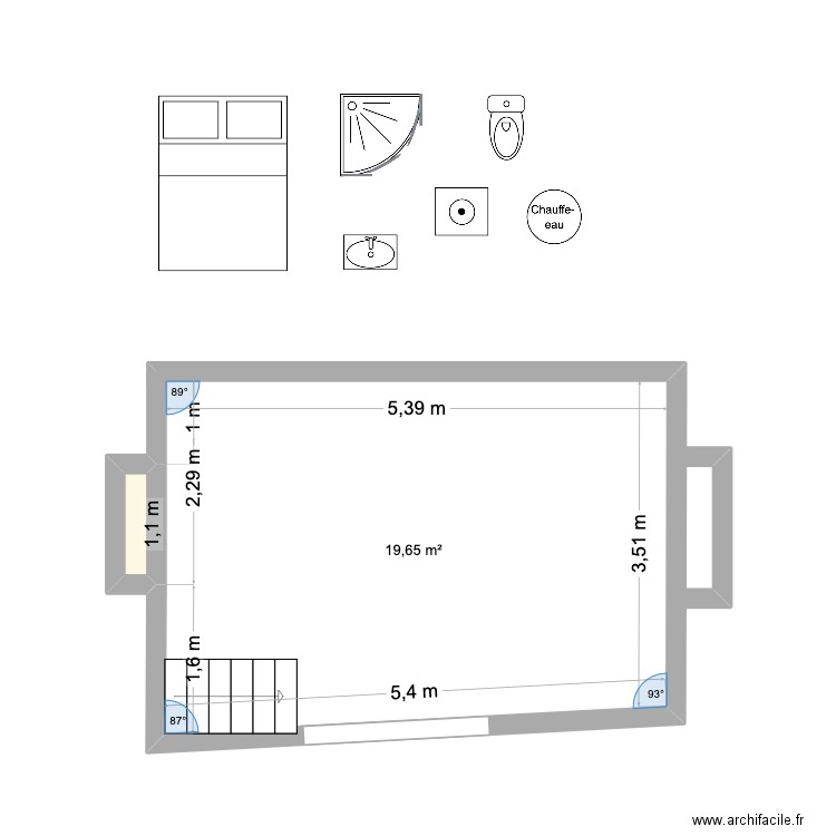 NRS RDC. Plan de 2 pièces et 20 m2