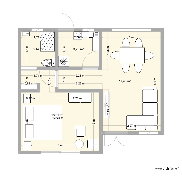 rachid maison plan. Plan de 4 pièces et 38 m2