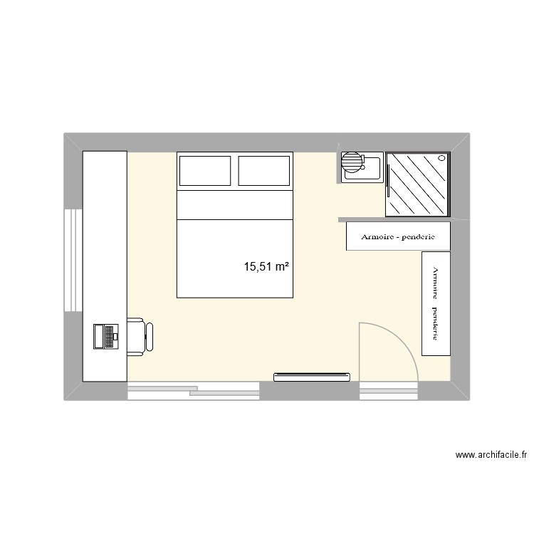 Chambre2. Plan de 1 pièce et 16 m2