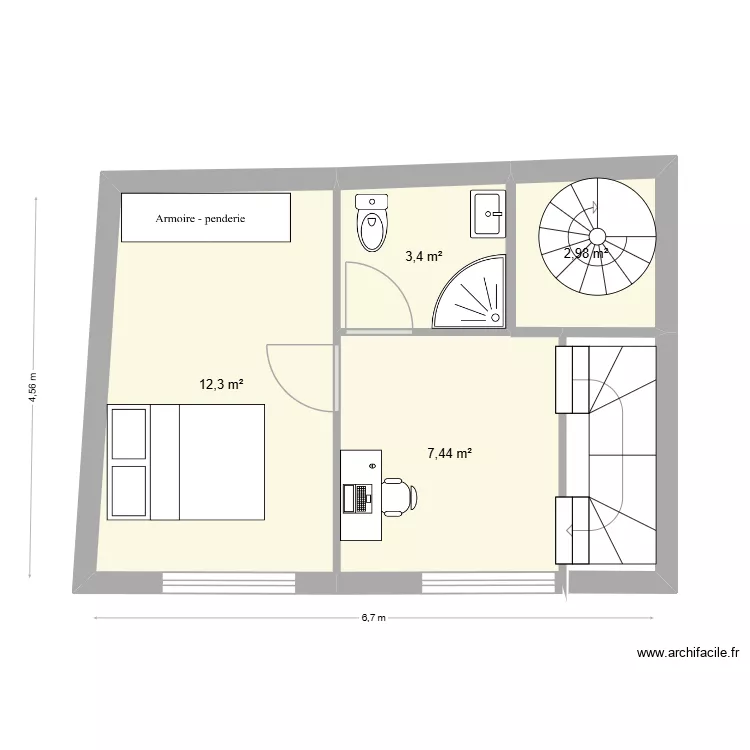 appartement 1 &eacute;tage. Plan de 4  et 26 m²