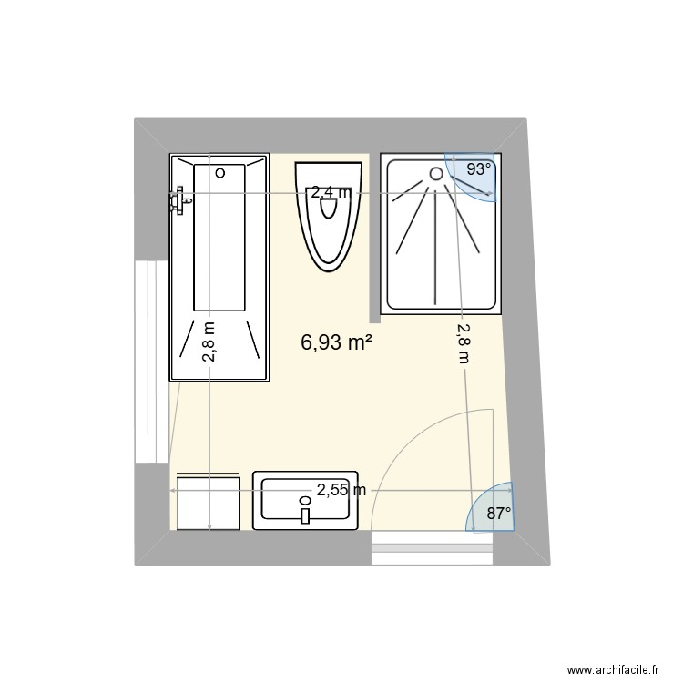 sdb audon. Plan de 1 pièce et 7 m2