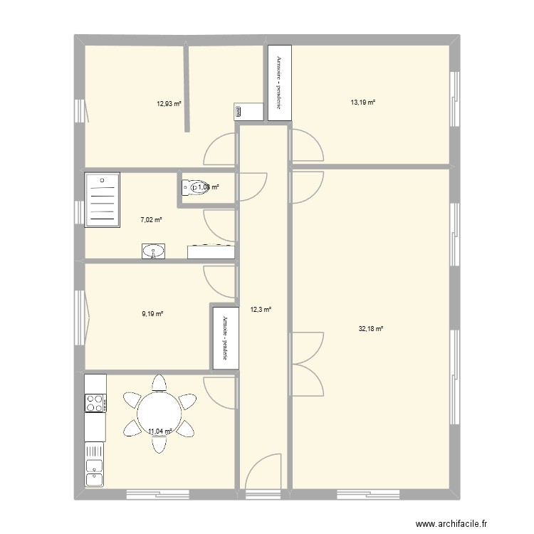maison plein pied à vendre. Plan de 8 pièces et 99 m2