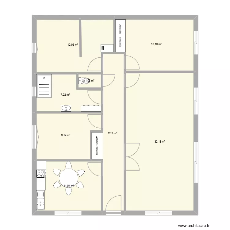 maison plein pied &agrave; vendre. Plan de 8 pièces et 99 m²