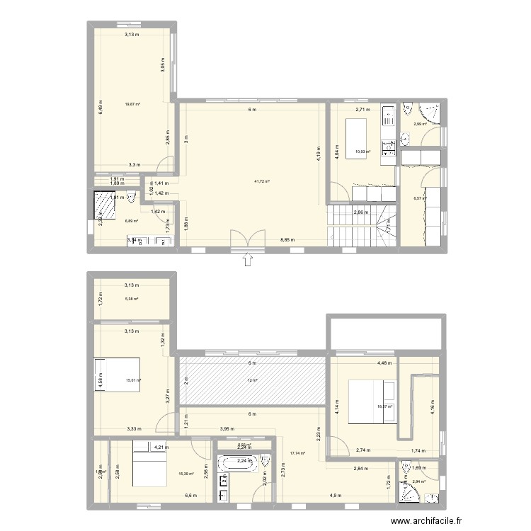 rdc r+1 mejai. Plan de 15 pièces et 179 m2
