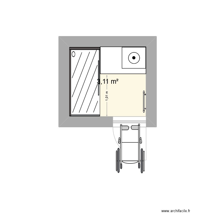 SDB SIX FOUR. Plan de 1 pièce et 3 m2