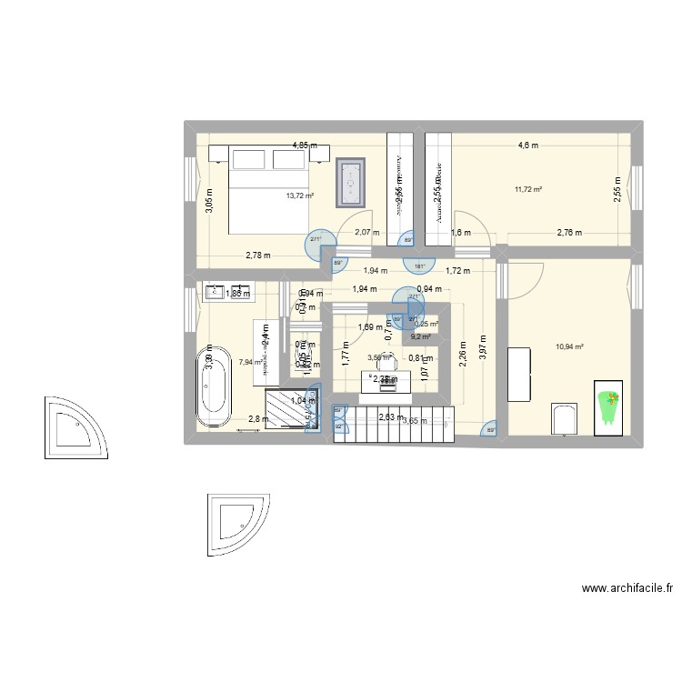 Plan du haut V5. Plan de 7 pièces et 57 m2