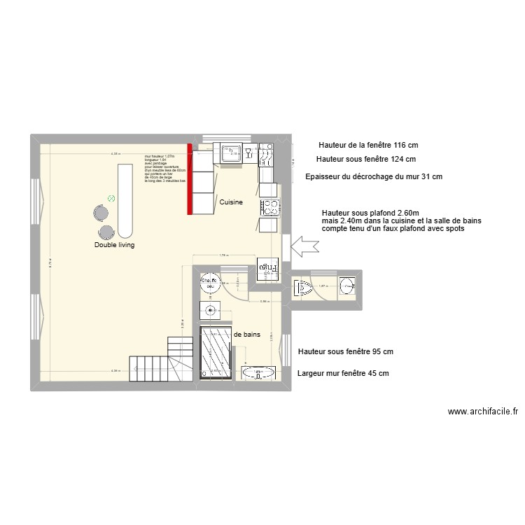 29 oct cuisine muret. Plan de 3 pièces et 46 m2
