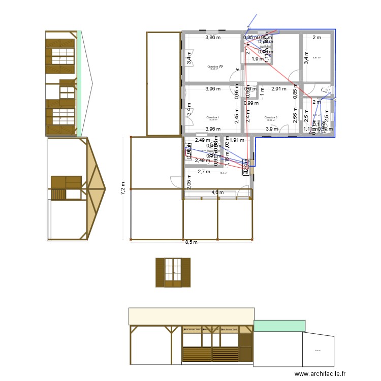 Casampasindava plomberie. Plan de 9 pièces et 74 m2